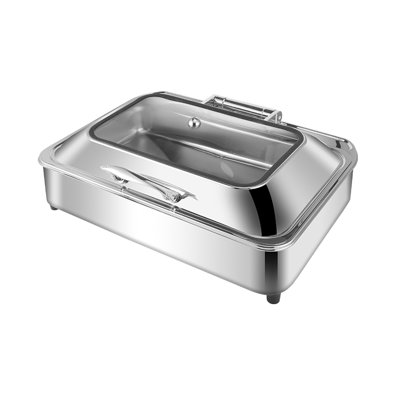 9L Silver Rectangular Stainless Steel Fully Enclosed Electric Chafing Dish