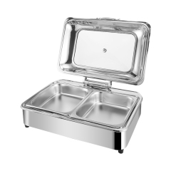 9L Silver Rectangular Stainless Steel Fully Enclosed Electric Chafing Dish