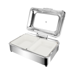 9L Silver Rectangular Stainless Steel Fully Enclosed Electric Chafing Dish