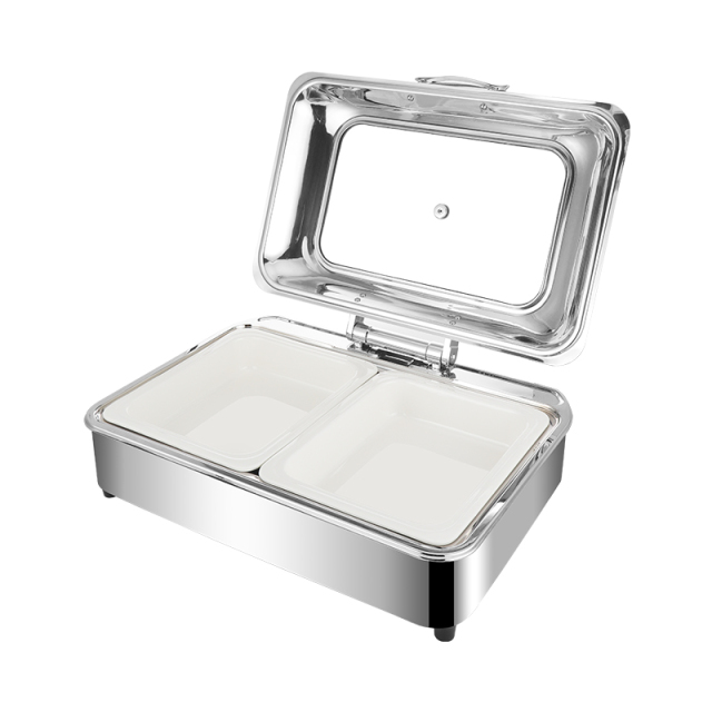 9L Silver Rectangular Stainless Steel Fully Enclosed Electric Chafing Dish