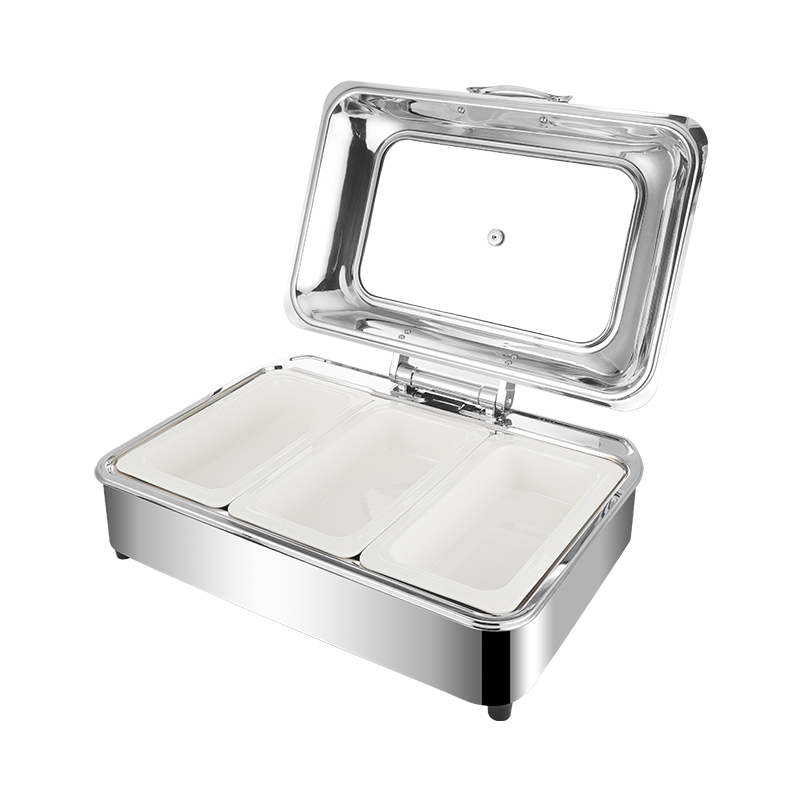 9L Silver Rectangular Stainless Steel Fully Enclosed Electric Chafing Dish