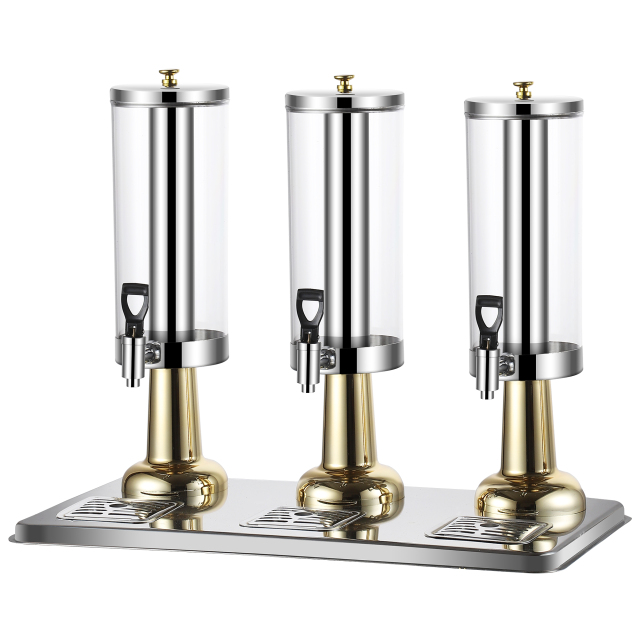 9L juice Dispenser with Three Outlets, Stainless Steel Beverage Dispenser