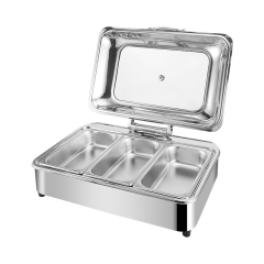 9L Silver Rectangular Stainless Steel Fully Enclosed Electric Chafing Dish