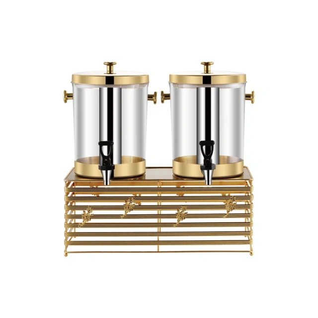 16L Double Tank Luxury Gold Metal Stand Juice Dispenser, Commercial Buffet Beverage Server | Factory Wholesale & OEM Available