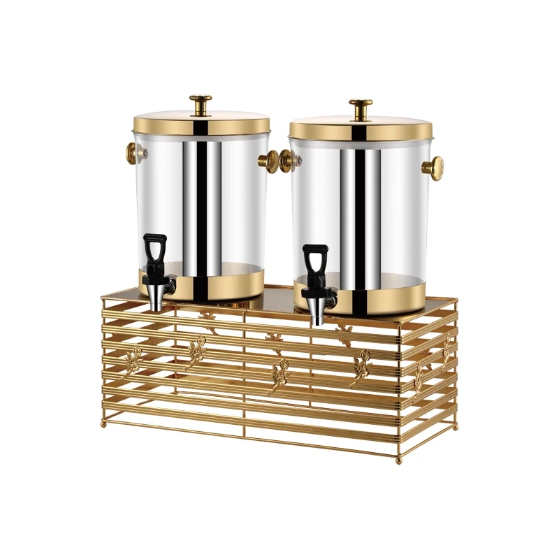 16L Double Tank Luxury Gold Metal Stand Juice Dispenser, Commercial Buffet Beverage Server | Factory Wholesale & OEM Available