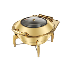 6L  Golden Round Stainless Steel Detachable Base Electric Chafing Dish