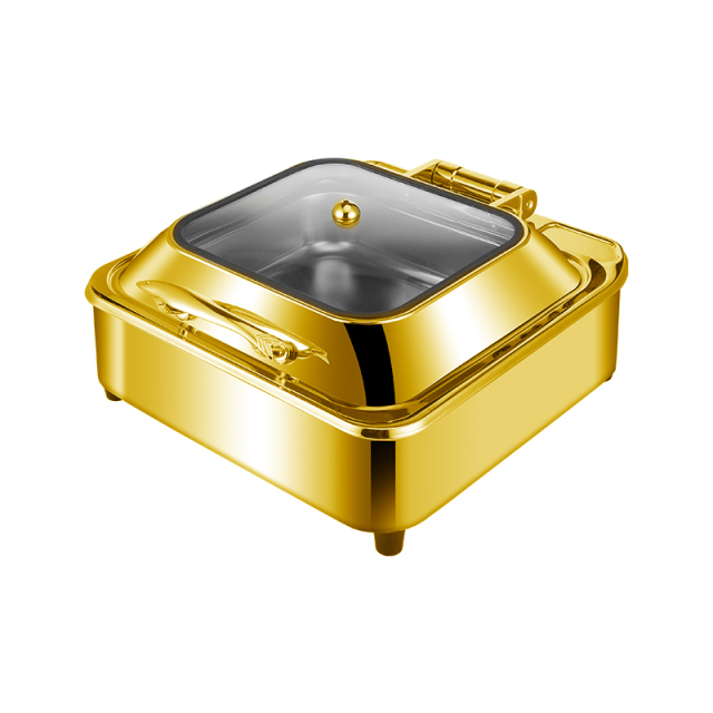 6L  Gold Square Stainless Steel Fully Enclosed Electric Chafing Dish