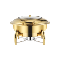6L  Golden Round Stainless Steel Detachable Base Electric Chafing Dish