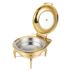 6L  Golden Round Stainless Steel Detachable Base Electric Chafing Dish