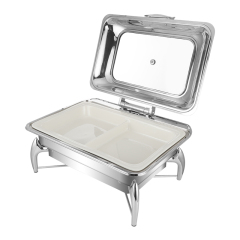9L Silver Rectangular Glass Lid Stainless Steel Enclosed Electric Chafing Dish