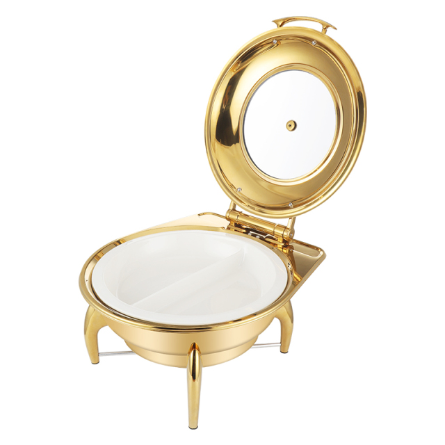 6L  Golden Round Stainless Steel Detachable Base Electric Chafing Dish