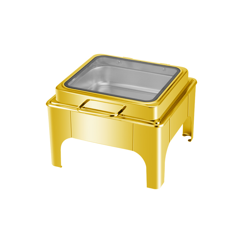 6-Liter Gold Square Stainless Steel Stand-mounted Electric Chafing Dish