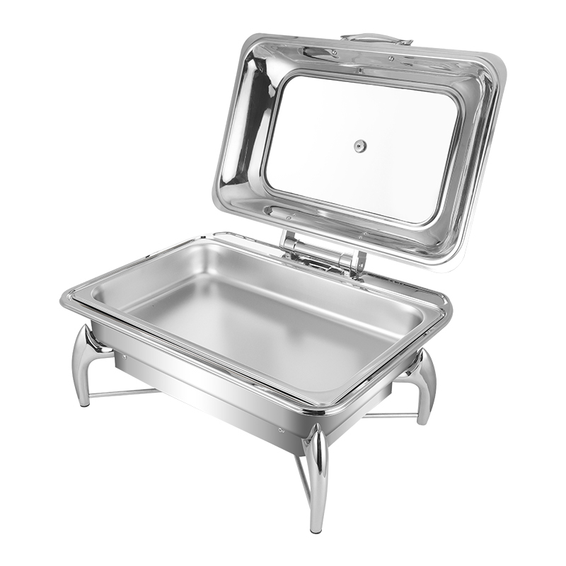 9L Silver Rectangular Glass Lid Stainless Steel Enclosed Electric Chafing Dish
