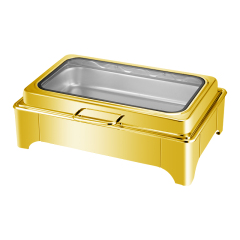 9L Golden Rectangular Stainless Steel Low-Foot Electric Chafing Dish