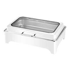 9L White  Rectangular Stainless Steel Low-Foot Electric Chafing Dish