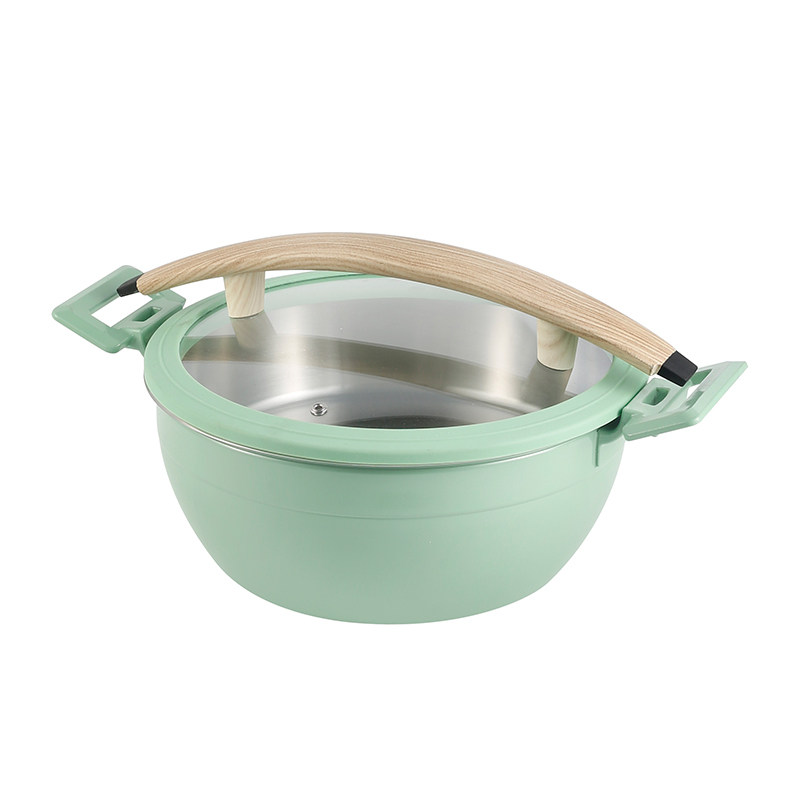 Green  Round Chafer Pot With Green Silica gel glass lid Wooden handle 5.2L