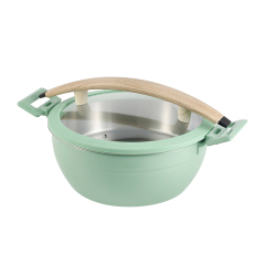 Green  Round Chafer Pot With Green Silica gel glass lid Wooden handle 5.2L