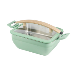 GREEN Square Chafer Pot With Green  Silica gel glass lid Wooden handle 5.2L
