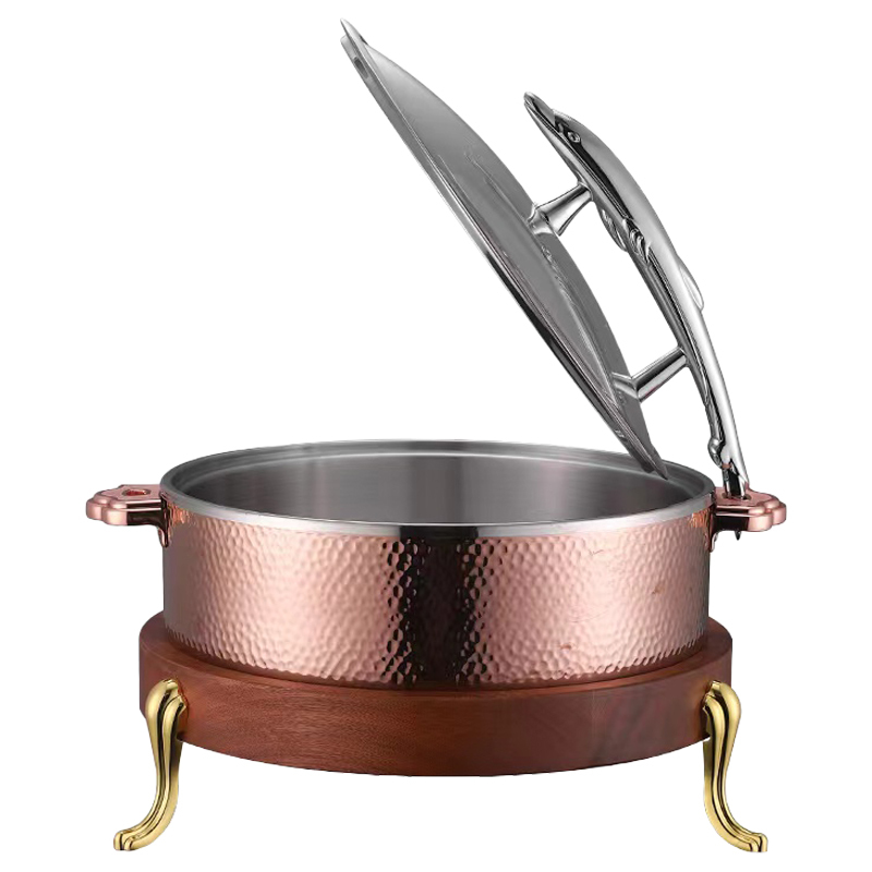 32cm Rose Gold  Fish-Shaped Handle Three-Layer Steel Chafing Dish