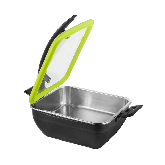 Square Chafer Pot With Silica gel glass lid Wooden handle 5.2L | Color Options