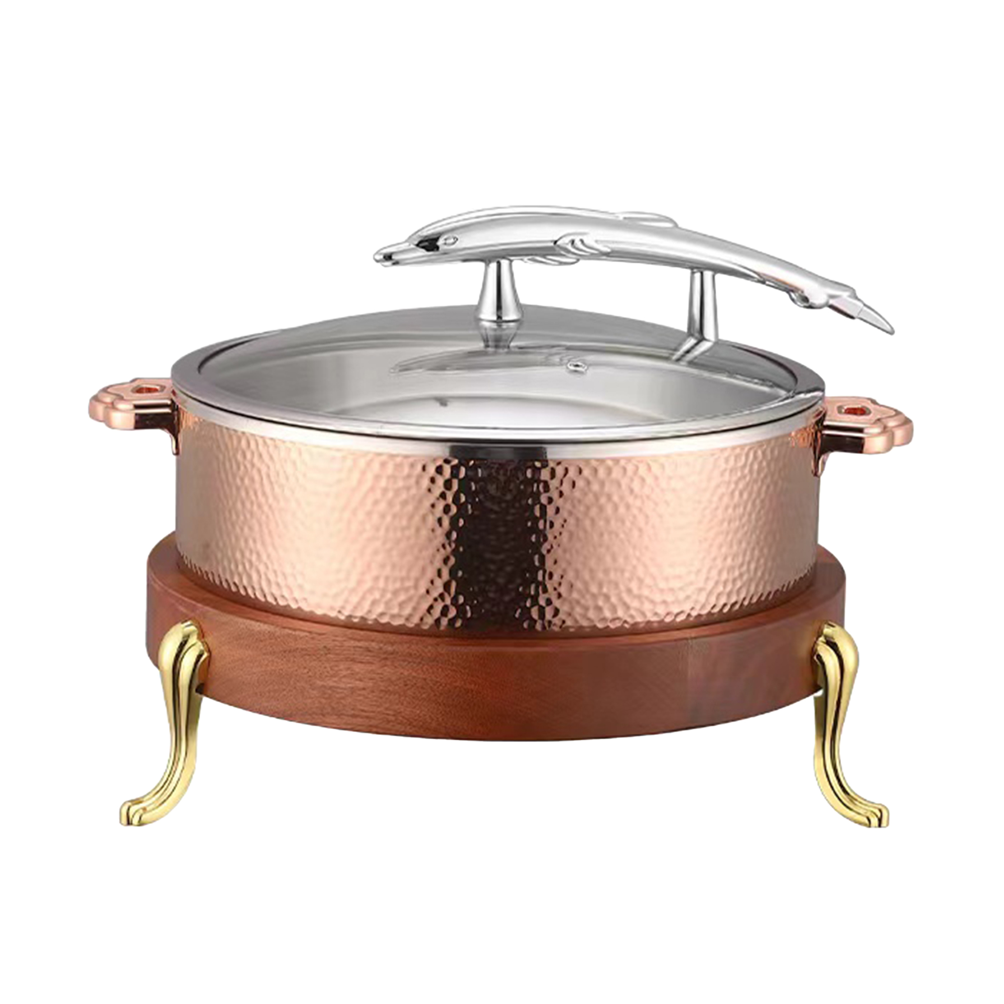 32cm Rose Gold  Fish-Shaped Handle Three-Layer Steel Chafing Dish