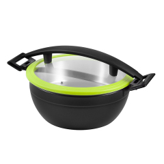 Round Chafer Pot With Green  Silica gel glass lid Wooden  handle 5.2L