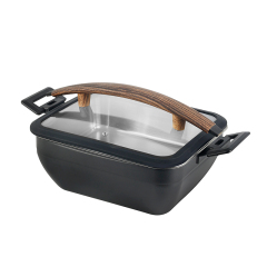 Square Chafer Pot With Black Silica gel glass lid Wooden handle 5.2L
