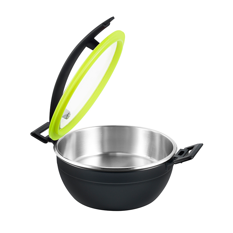 Round Chafer Pot With Green  Silica gel glass lid Wooden  handle 5.2L