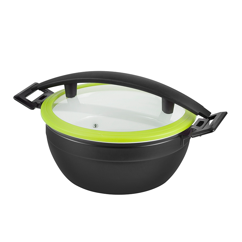 Round Chafer Pot With Green  Silica gel glass lid Wooden  handle 5.2L