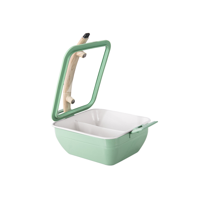 GREEN Square Chafer Pot With Green  Silica gel glass lid Wooden handle 5.2L