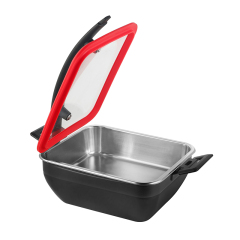 Square Chafer Pot With Red  Silica gel glass lid Wooden handle 5.2L
