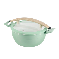 Green  Round Chafer Pot With Green Silica gel glass lid Wooden handle 5.2L