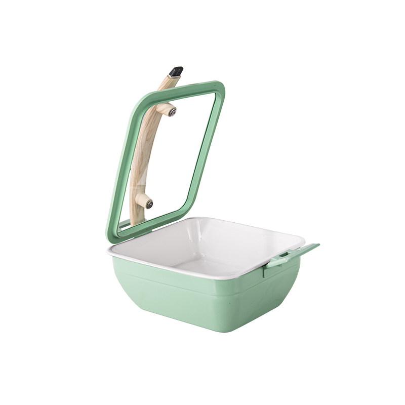 GREEN Square Chafer Pot With Green  Silica gel glass lid Wooden handle 5.2L