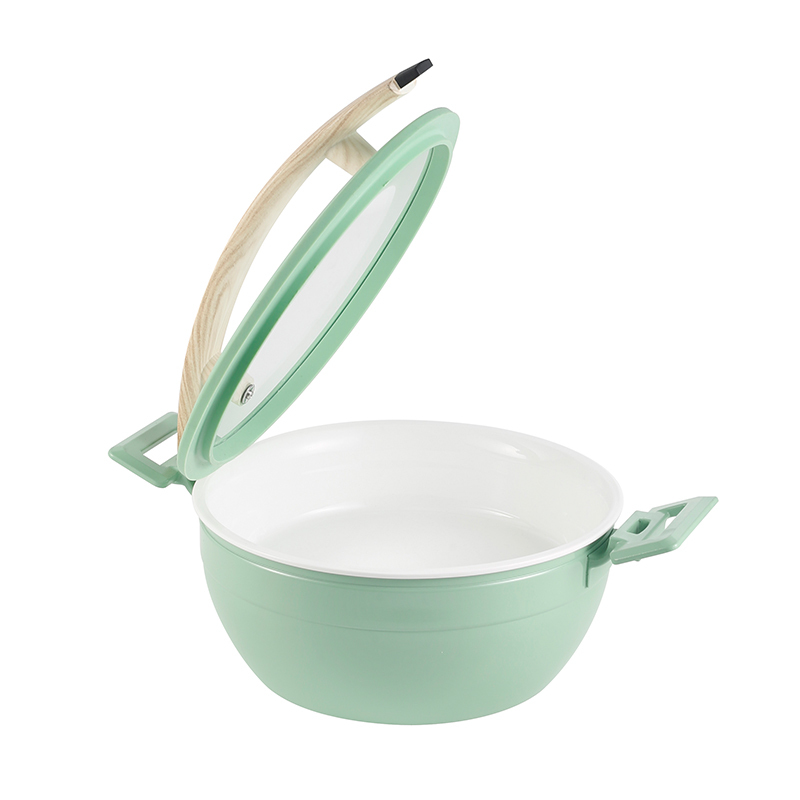 Green  Round Chafer Pot With Green Silica gel glass lid Wooden handle 5.2L