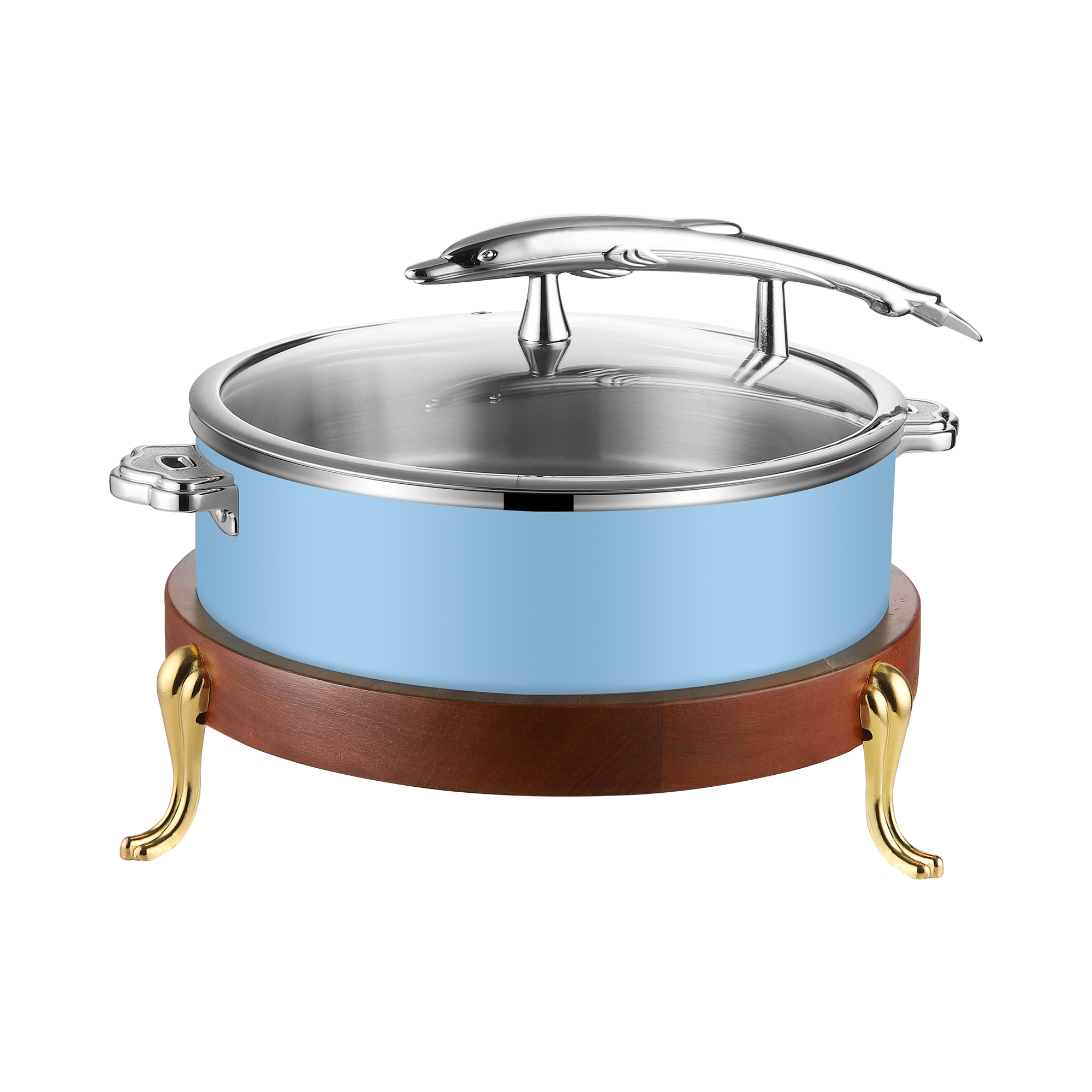 32cm Blue Fish-Shaped Handle Three-Layer Steel Chafing Dish