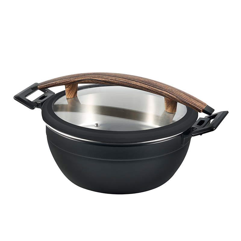 Round Chafer Pot With Black Silica gel glass lid Wooden handle 5.2L