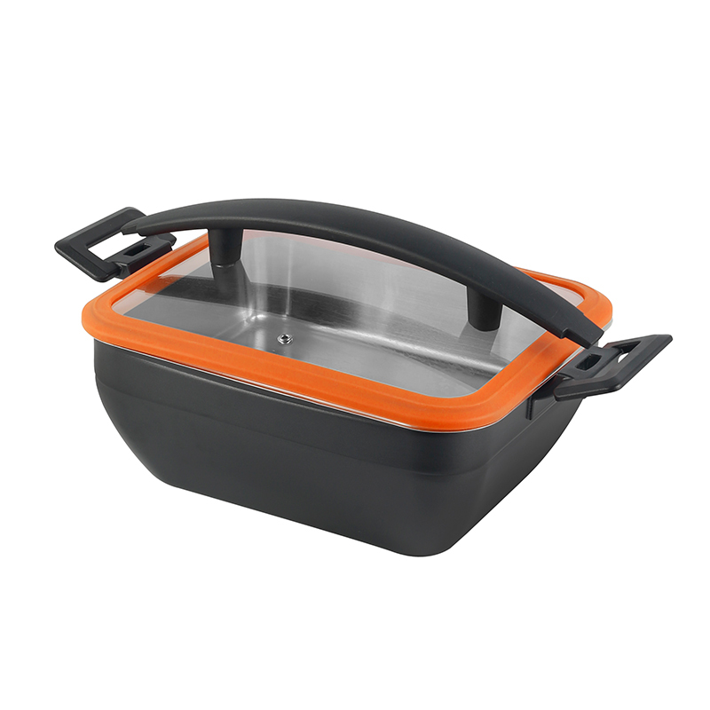 Square Chafer Pot With Silica gel glass lid Wooden handle 5.2L | Color Options