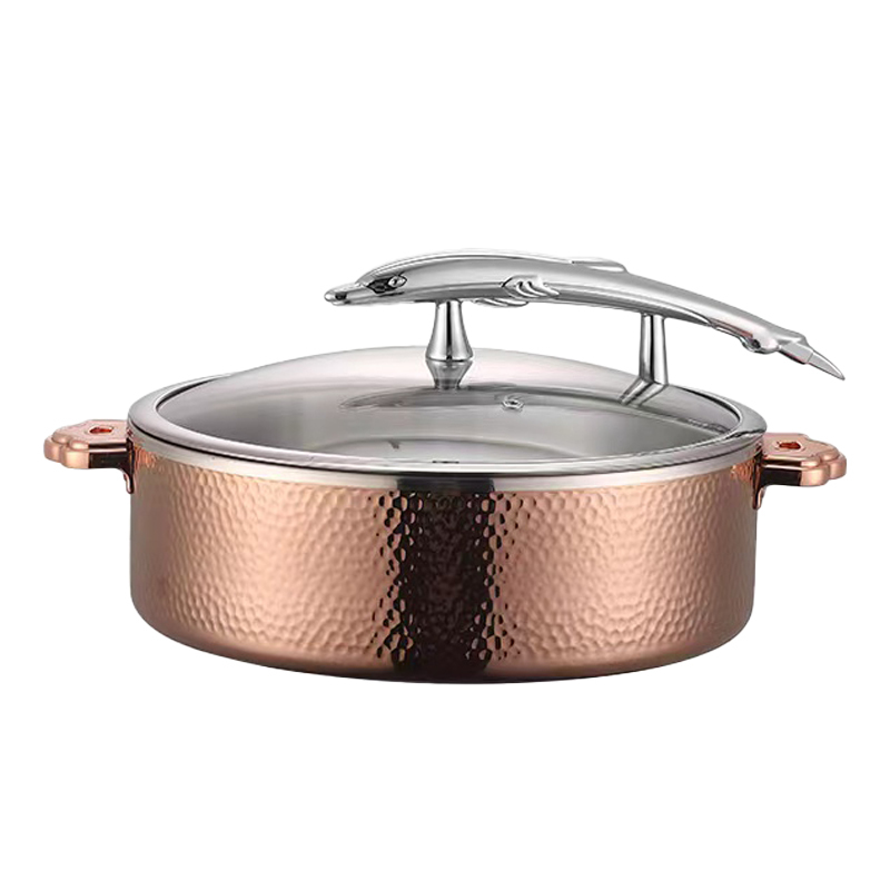 32cm Rose Gold  Fish-Shaped Handle Three-Layer Steel Chafing Dish