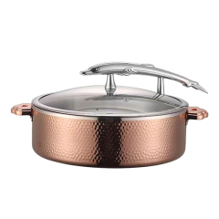 32cm Rose Gold  Fish-Shaped Handle Three-Layer Steel Chafing Dish