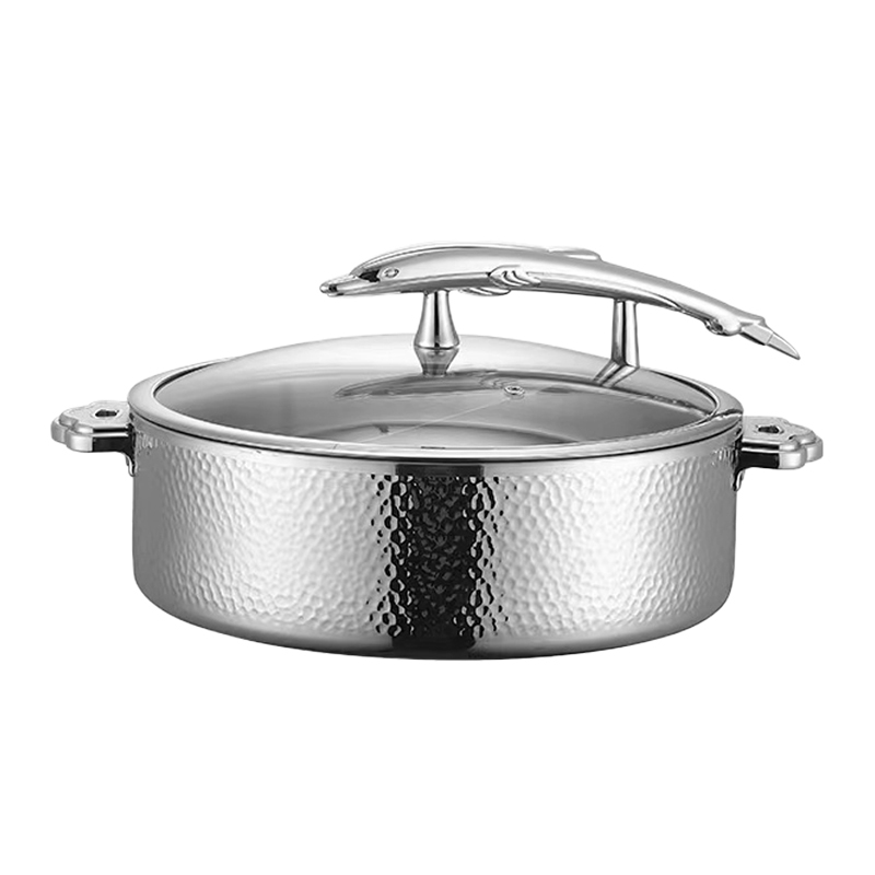 32cm Silver Fish-Shaped Handle Three-Layer Steel Chafing Dish