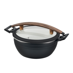Round Chafer Pot With Black Silica gel glass lid Wooden handle 5.2L