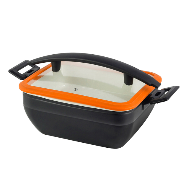 Square Chafer Pot With Silica gel glass lid Wooden handle 5.2L | Color Options