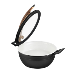Round Chafer Pot With Black Silica gel glass lid Wooden handle 5.2L