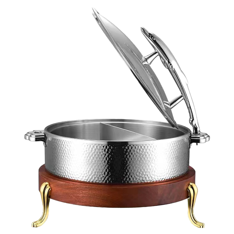 32cm Silver Fish-Shaped Handle Three-Layer Steel Chafing Dish
