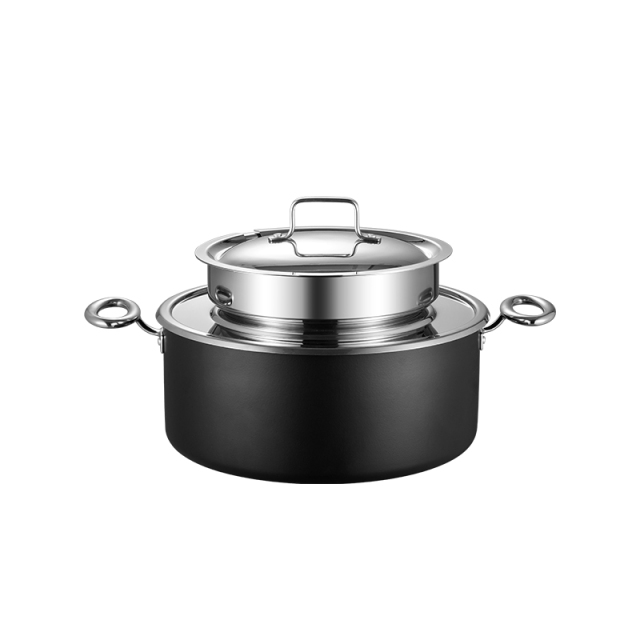 Black Three-layer steel soup pot 3L