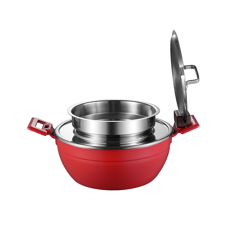 Red Three-layer steel soup pot 3L