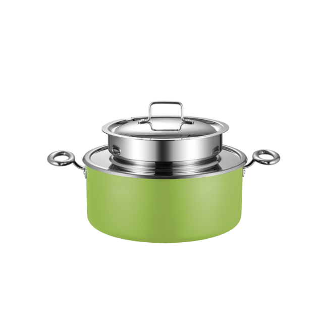 Green Three-layer steel soup pot 3L