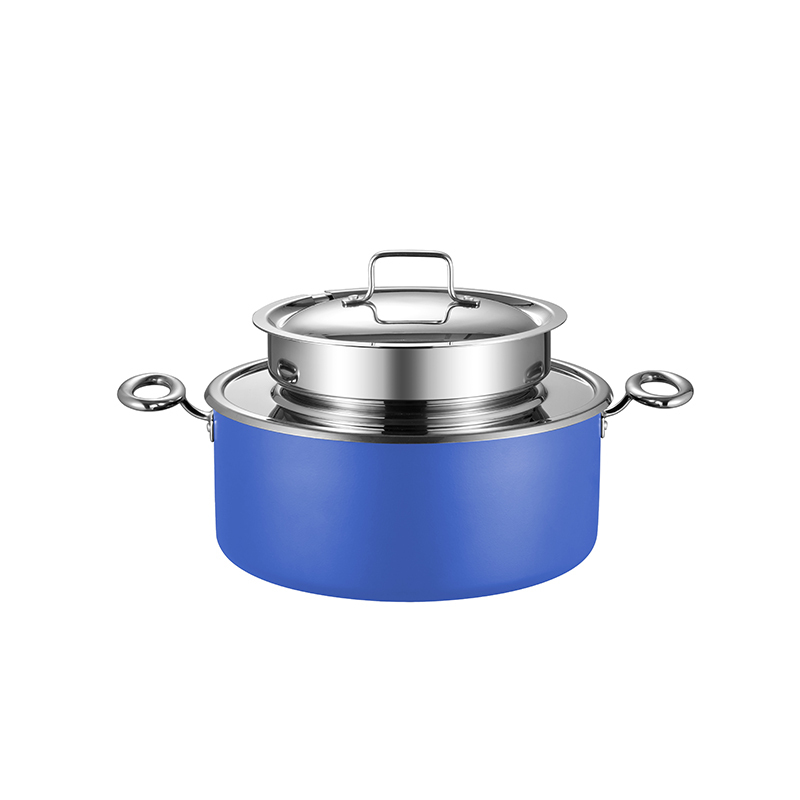 Blue Three-layer steel soup pot  3L
