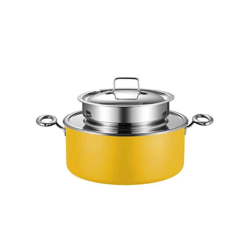 Yellow Three-layer steel soup pot  3L