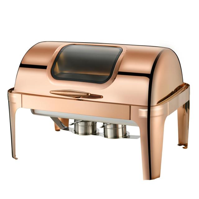 9 L Model A  Rose gold rectangular visible lid chafing dish
